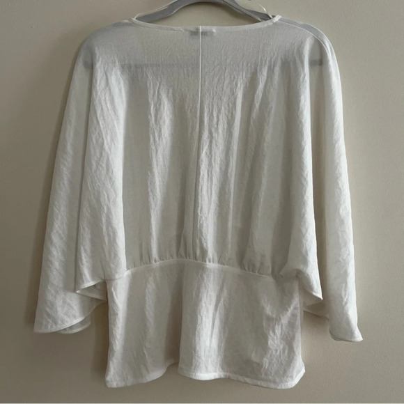 ZARA Gauzy Romantic White Batwing Dolman Sleeve Cropped Button Blouse Top - Picture 8 of 10
